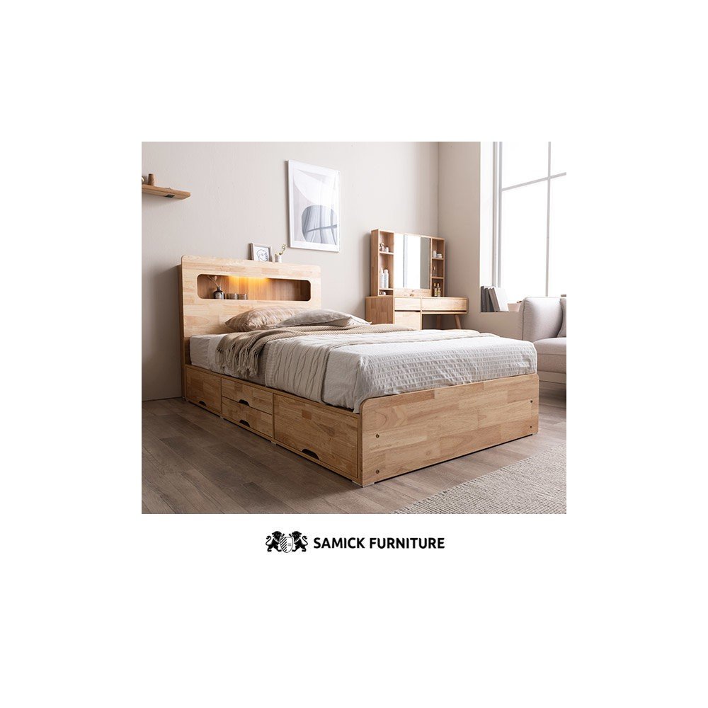 (쿠폰할인 33.9)포텐 LED 4단 수납 원목 침대(양모 라텍스 7존