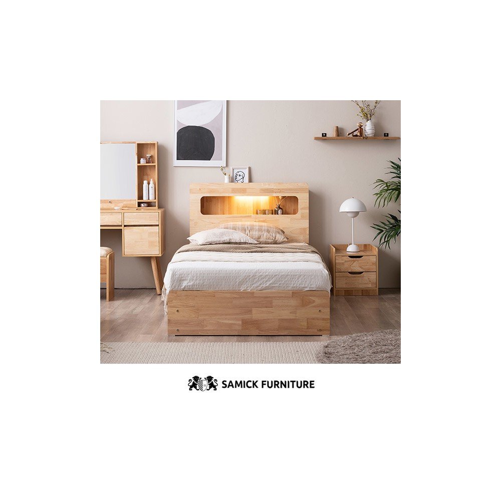 (쿠폰할인 33.9)포텐 LED 4단 수납 원목 침대(양모 라텍스 7존