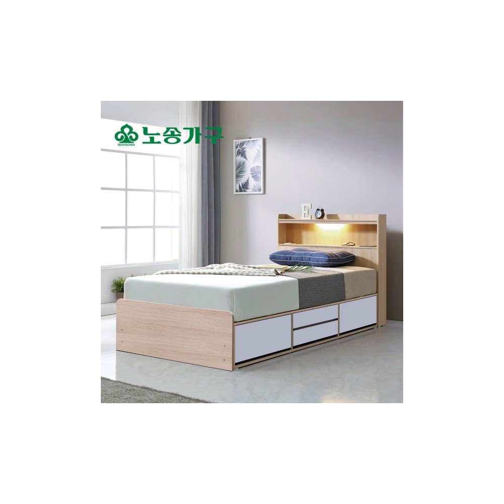 노송가구 국내제작 LED조명9종 수납 4단서랍 침대 고급 볼레일 서랍