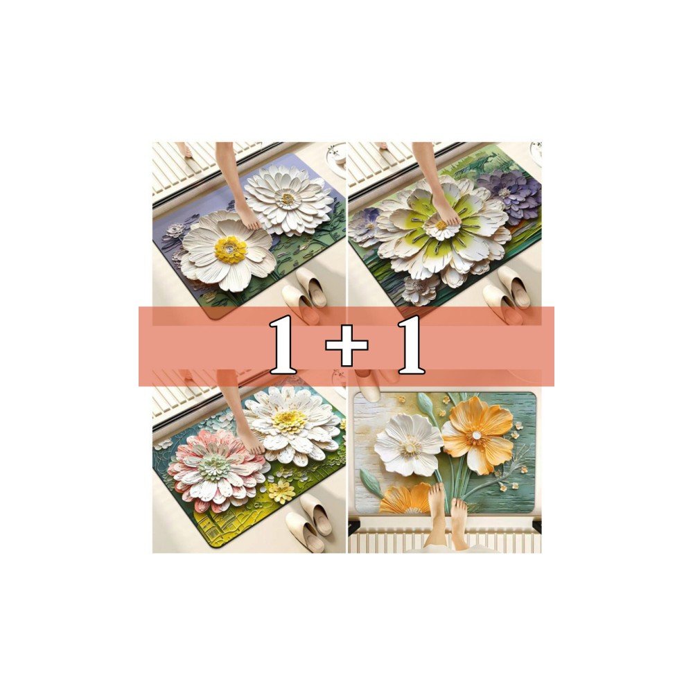 (1+1) 3D 규조토 플로랄 발매트 / 빨아쓰는 발매트 주방 욕실 발매트