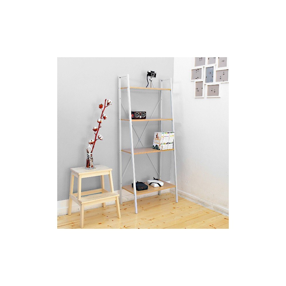 우드선반 계단식 4단 블랙 철제 사다리 진열대 수납