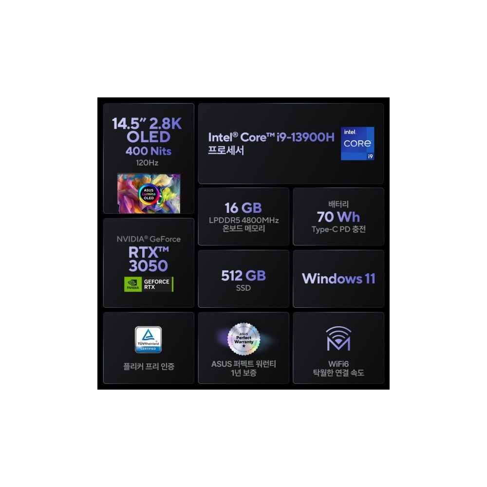 젠북 14X OLED UX3404VC-M9111W 인텔 13세대 i9-13900H RTX3050 2.8K 600nits 윈도우 11 노트북 최종199만